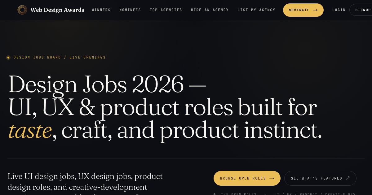 UI, UX & Product Design Jobs 2026 | Web Design Awards